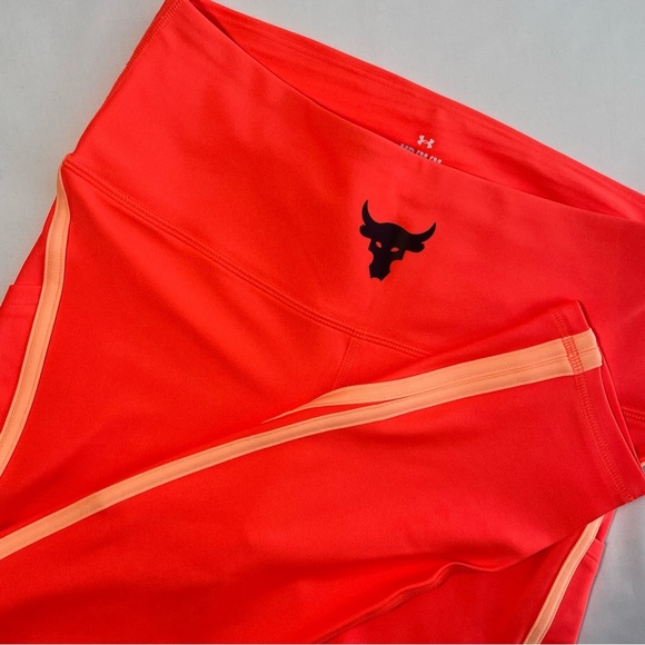 Under Armour Project Rock Women’s Neon Orange Side Strip Compression Leggings M - Picture 1 of 8